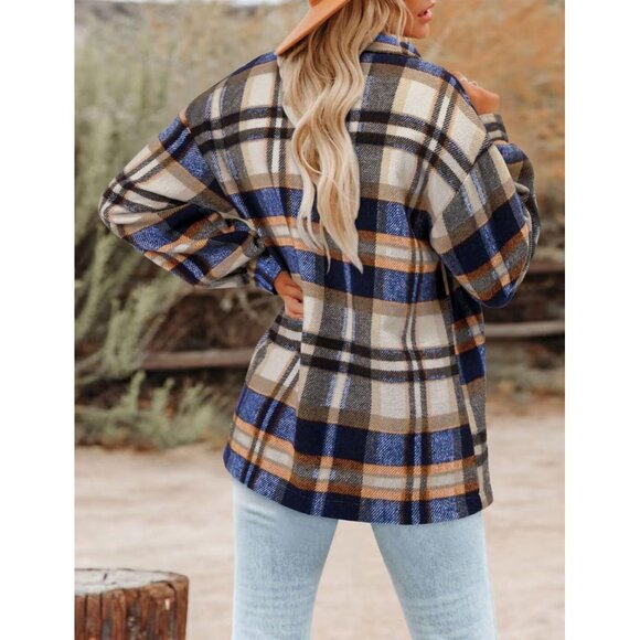 Women Royal Collared V Neck Button Down Oversized Long Sleeve Shirt Top - Picture 2 of 5